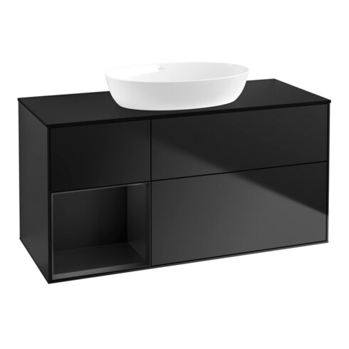 V&B Waschtischunterschrank Wandbeleuchtung Finion 120cm, Pl b m, Reg bla m Lac, bla m Lac