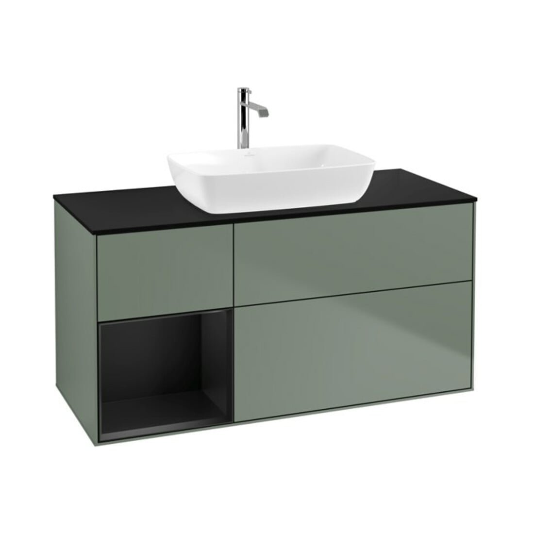 V&B Waschtischunterschrank Wandbeleuchtung Finion 120cm, Pl b m, Reg bla m Lac, Oli. m Lac