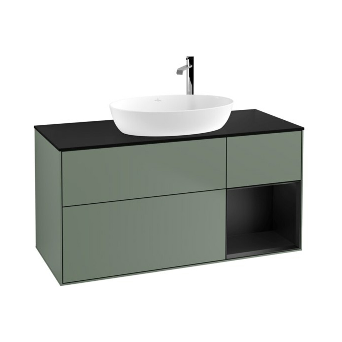 V&B Waschtischunterschrank Wandbeleuchtung Finion 120cm, Pl b m, Reg bla m Lac, Oli. m Lac