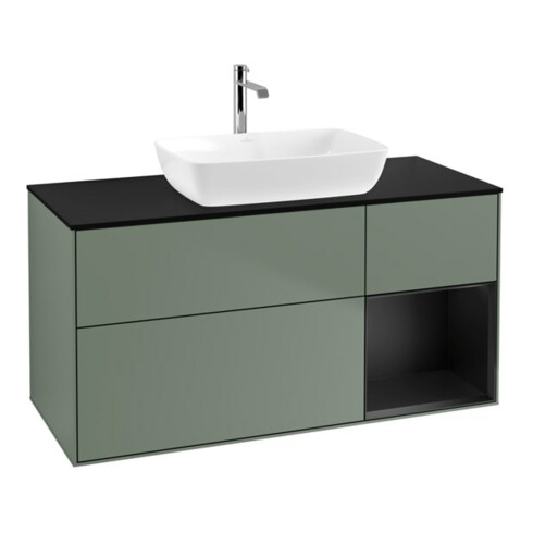 V&B Waschtischunterschrank Wandbeleuchtung Finion 120cm, Pl b m, Reg bla m Lac, Oli. m Lac
