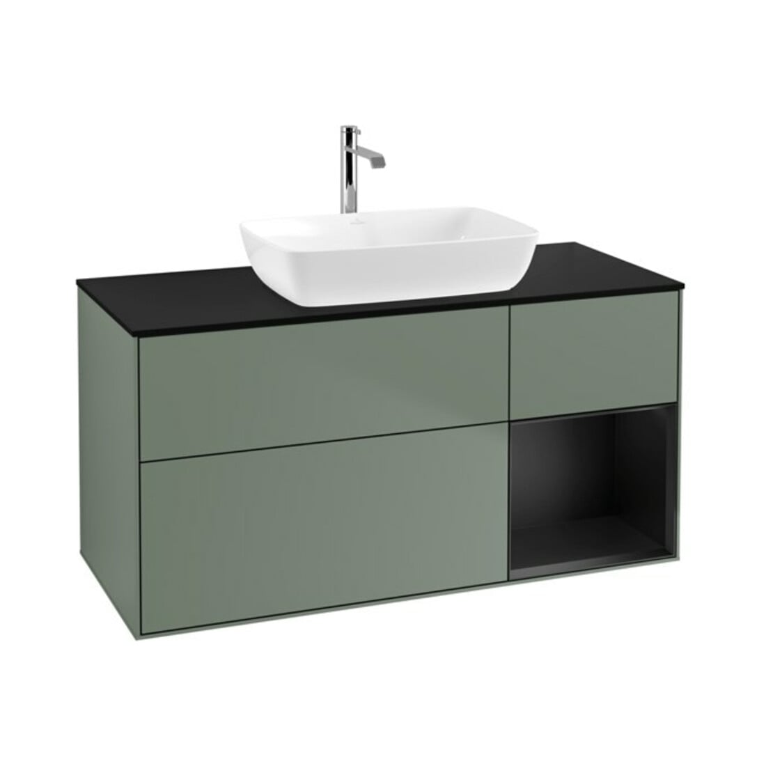 V&B Waschtischunterschrank Wandbeleuchtung Finion 120cm, Pl b m, Reg bla m Lac, Oli. m Lac