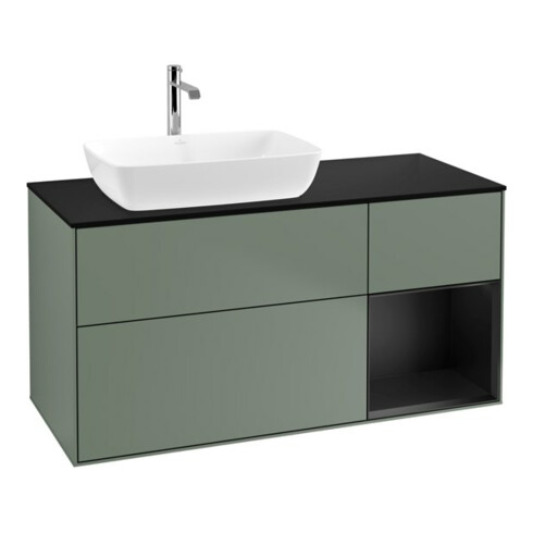 V&B Waschtischunterschrank Wandbeleuchtung Finion 120cm, Pl b m, Reg bla m Lac, Oli. m Lac