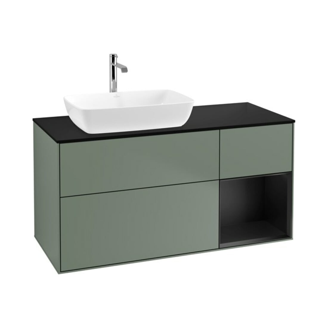 V&B Waschtischunterschrank Wandbeleuchtung Finion 120cm, Pl b m, Reg bla m Lac, Oli. m Lac