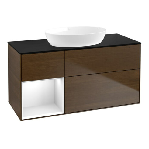 V&B Waschtischunterschrank Wandbeleuchtung Finion 120cm, Pl b m, Reg glo wh. Lac, wal ven