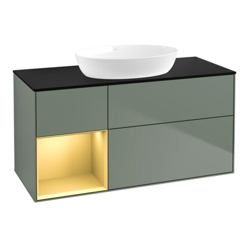 V&B Waschtischunterschrank Wandbeleuchtung Finion 120cm, Pl b m, Reg gol m Lac, Oli. m Lac