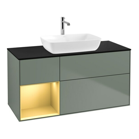 V&B Waschtischunterschrank Wandbeleuchtung Finion 120cm, Pl b m, Reg gol m Lac, Oli. m Lac