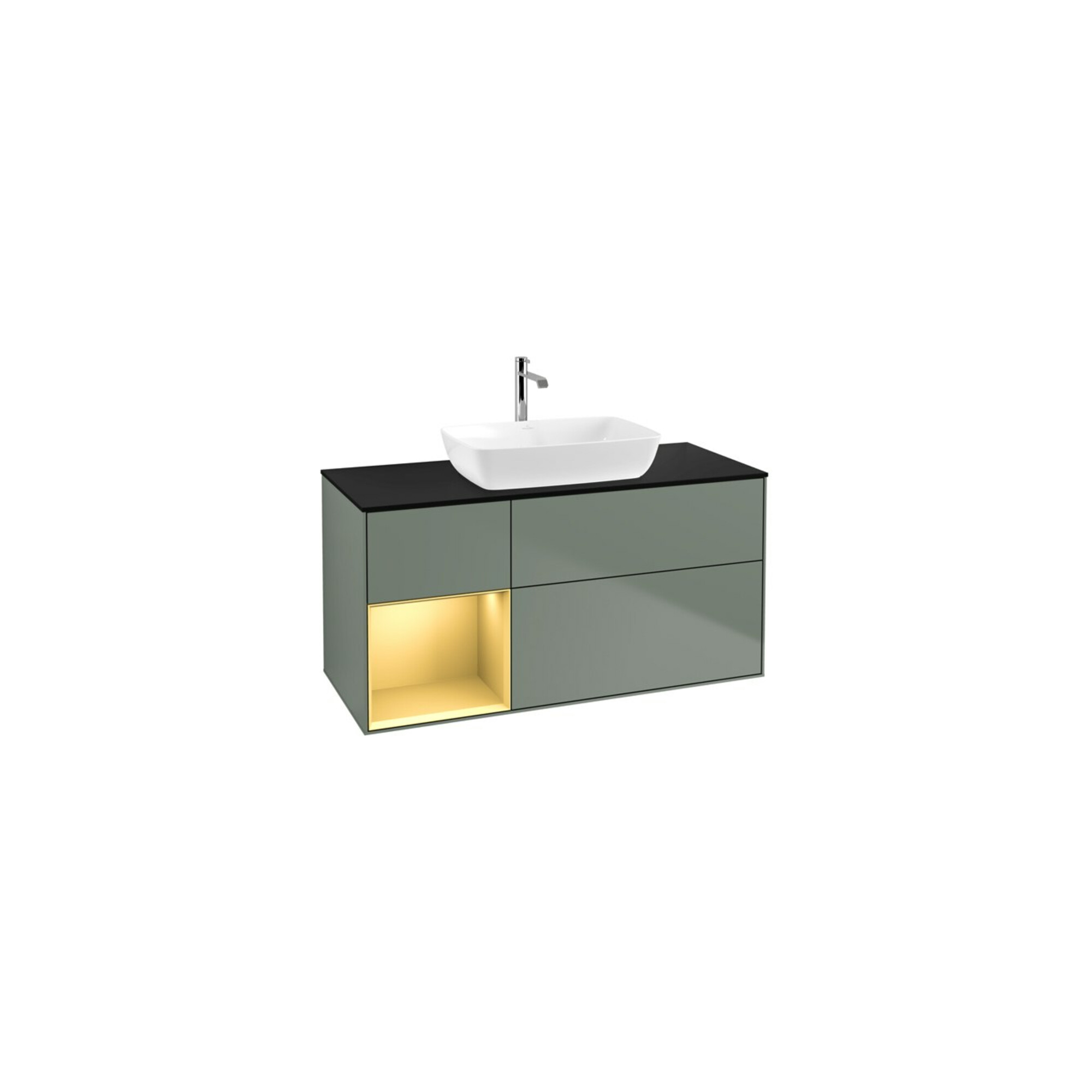 V&B Waschtischunterschrank Wandbeleuchtung Finion 120cm, Pl b m, Reg gol m Lac, Oli. m Lac ; Villeroy & Boch
