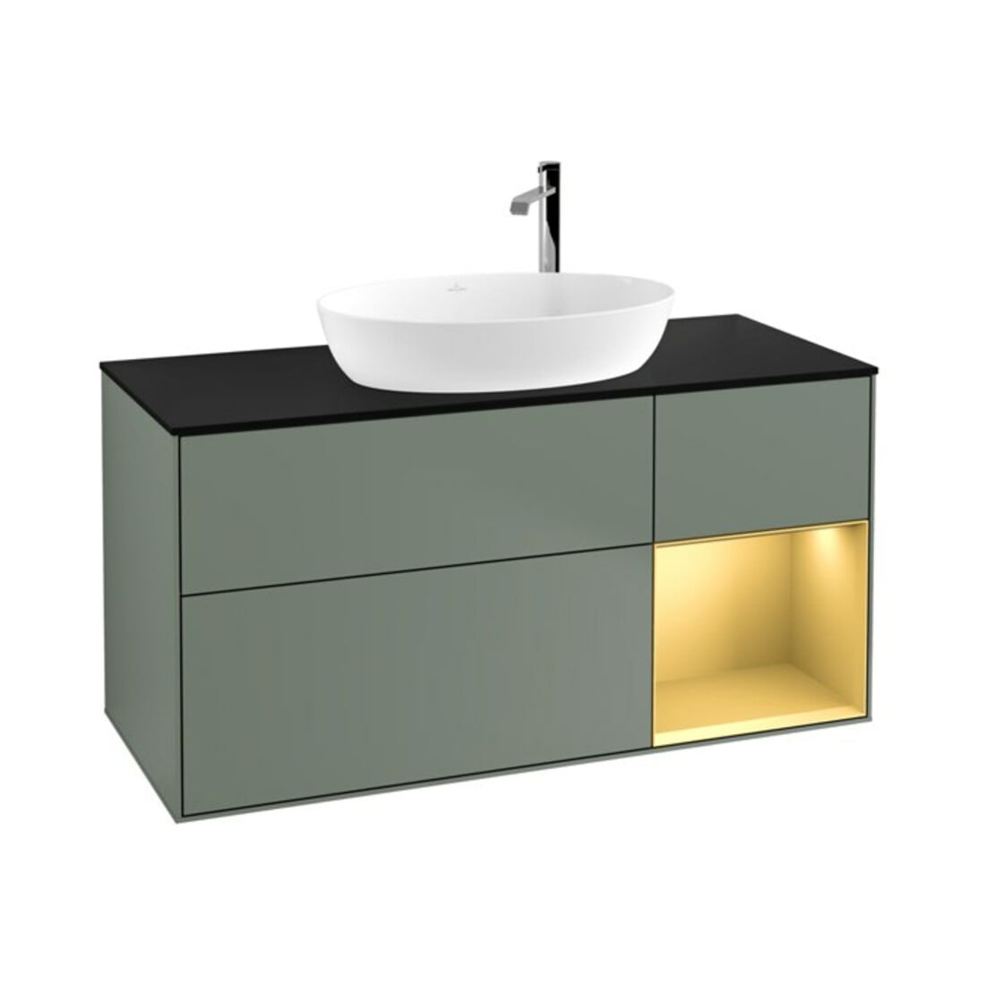 V&B Waschtischunterschrank Wandbeleuchtung Finion 120cm, Pl b m, Reg gol m Lac, Oli. m Lac