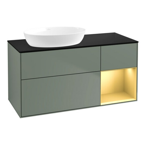 V&B Waschtischunterschrank Wandbeleuchtung Finion 120cm, Pl b m, Reg gol m Lac, Oli. m Lac