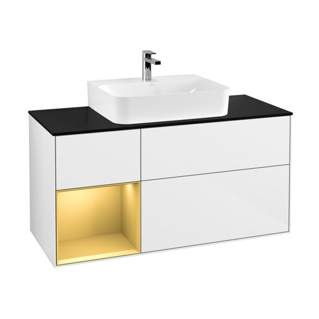 V&B Waschtischunterschrank Wandbeleuchtung Finion 120cm, Pl b m, Reg li gol m, glo wh. Lac
