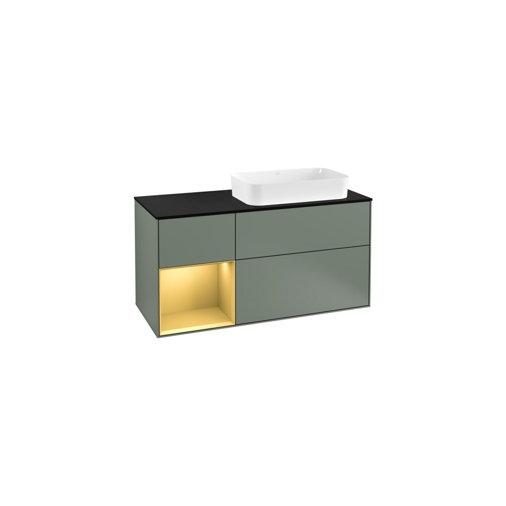 V&B Waschtischunterschrank Wandbeleuchtung Finion 120cm, Pl b m, Reg li gol m, Oli. m Lac ; Villeroy & Boch