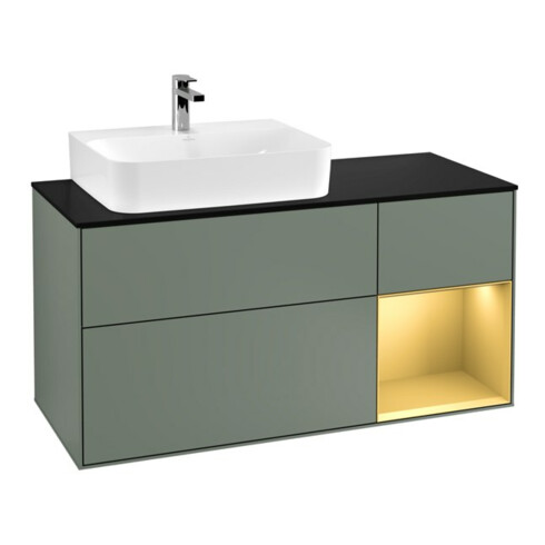 V&B Waschtischunterschrank Wandbeleuchtung Finion 120cm, Pl b m, Reg li gol m, Oli. m Lac