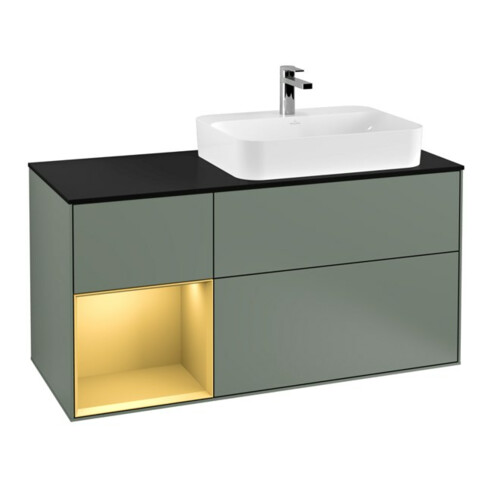 V&B Waschtischunterschrank Wandbeleuchtung Finion 120cm, Pl b m, Reg li gol m, Oli. m Lac
