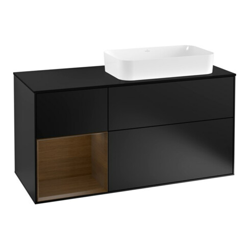 V&B Waschtischunterschrank Wandbeleuchtung Finion 120cm, Pl b m, Reg li wal ven, bla m Lac
