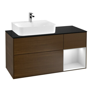 V&B Waschtischunterschrank Wandbeleuchtung Finion 120cm, Pl b m, Reg li wh. m Lac, wal ven