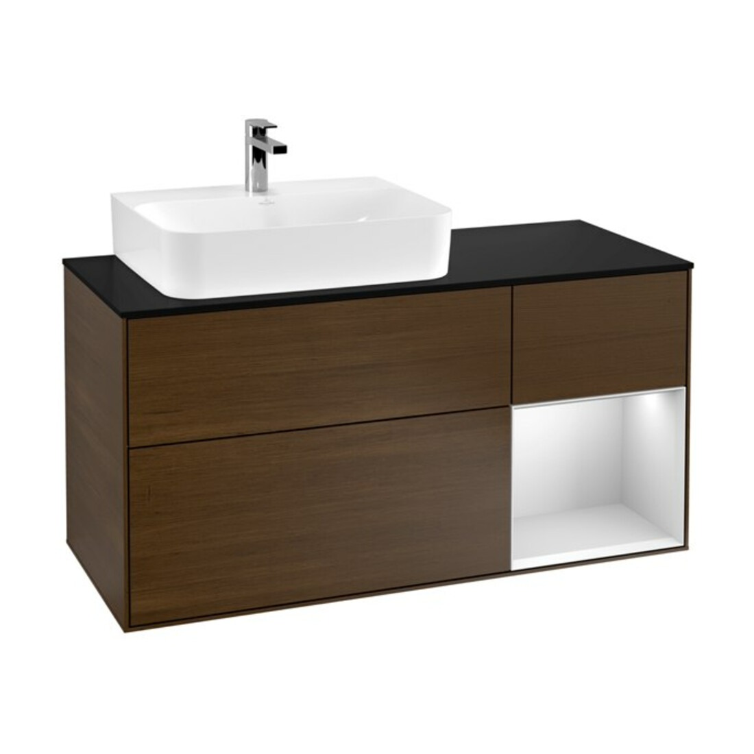 V&B Waschtischunterschrank Wandbeleuchtung Finion 120cm, Pl b m, Reg li wh. m Lac, wal ven