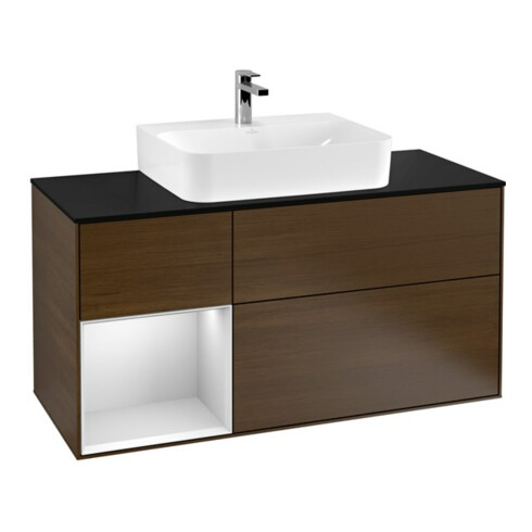 V&B Waschtischunterschrank Wandbeleuchtung Finion 120cm, Pl b m, Reg li wh. m Lac, wal ven