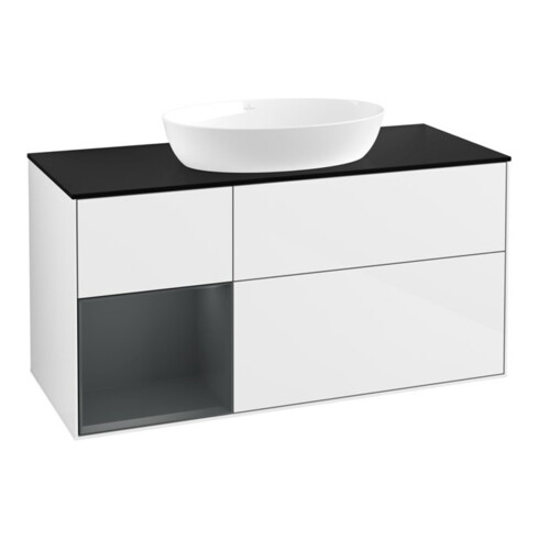 V&B Waschtischunterschrank Wandbeleuchtung Finion 120cm, Pl b m, Reg md m Lac, glo wh. Lac