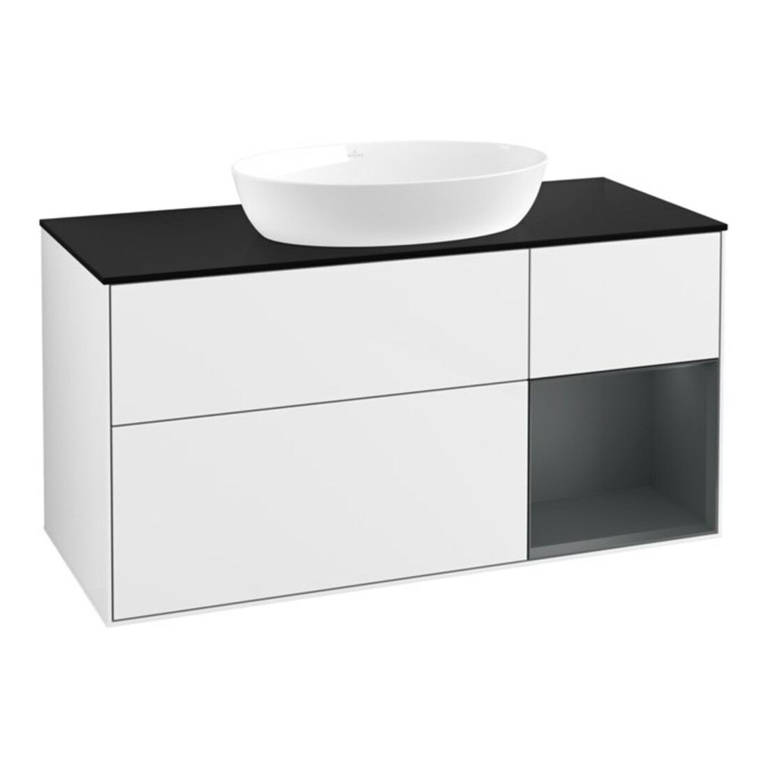V&B Waschtischunterschrank Wandbeleuchtung Finion 120cm, Pl b m, Reg md m Lac, glo wh. Lac