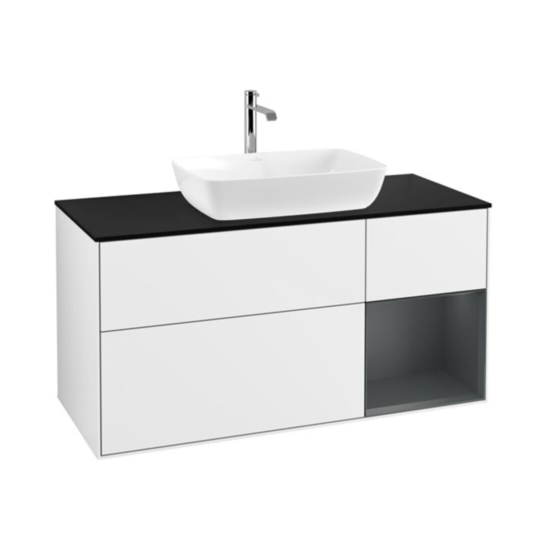 V&B Waschtischunterschrank Wandbeleuchtung Finion 120cm, Pl b m, Reg md m Lac, glo wh. Lac