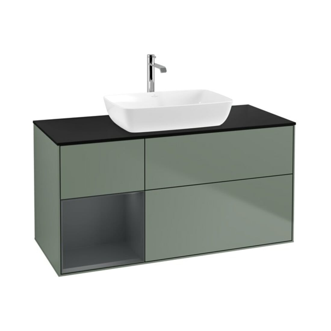 V&B Waschtischunterschrank Wandbeleuchtung Finion 120cm, Pl b m, Reg md m Lac, Oli. m Lac