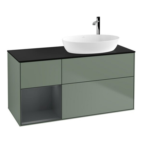 V&B Waschtischunterschrank Wandbeleuchtung Finion 120cm, Pl b m, Reg md m Lac, Oli. m Lac