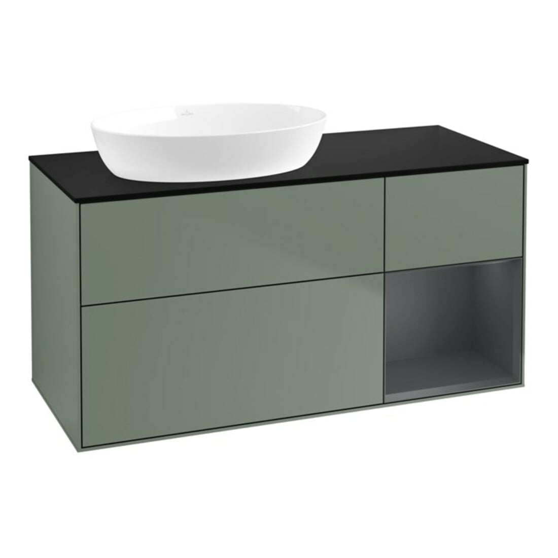 V&B Waschtischunterschrank Wandbeleuchtung Finion 120cm, Pl b m, Reg md m Lac, Oli. m Lac