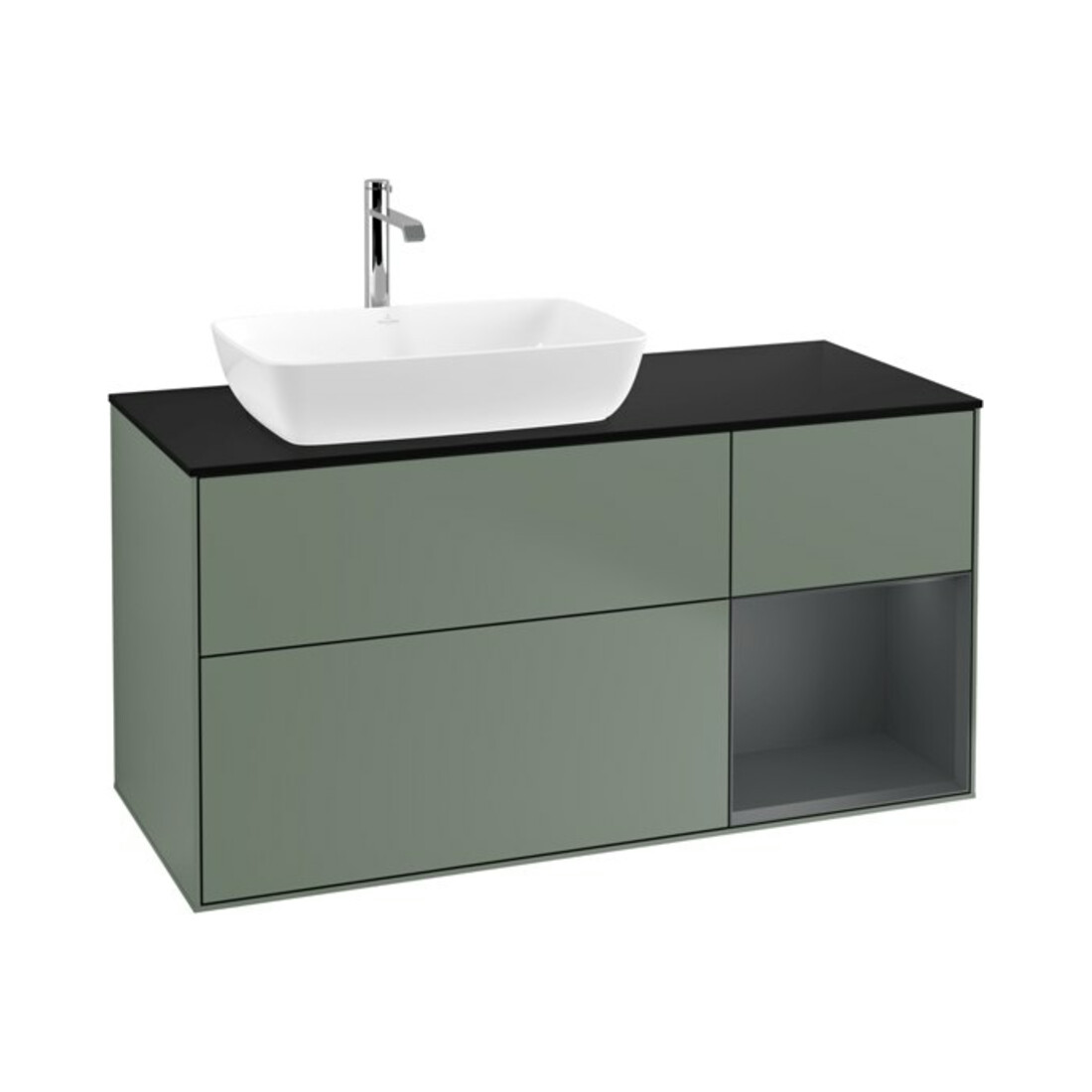 V&B Waschtischunterschrank Wandbeleuchtung Finion 120cm, Pl b m, Reg md m Lac, Oli. m Lac