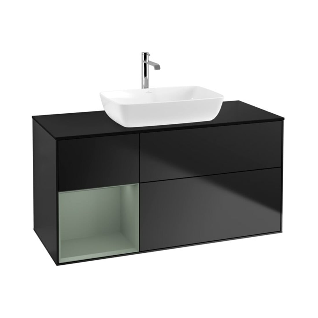 V&B Waschtischunterschrank Wandbeleuchtung Finion 120cm, Pl b m, Reg Oli. m Lac, bla m Lac