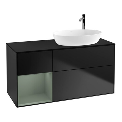 V&B Waschtischunterschrank Wandbeleuchtung Finion 120cm, Pl b m, Reg Oli. m Lac, bla m Lac