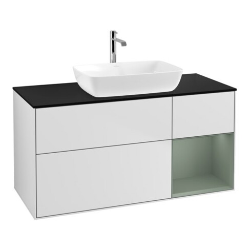 V&B Waschtischunterschrank Wandbeleuchtung Finion 120cm, Pl b m, Reg Oli. m Lac, wh. m Lac