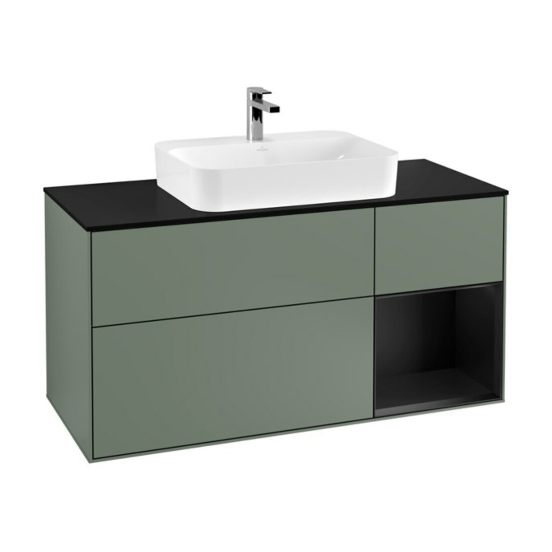 V&B Waschtischunterschrank Wandbeleuchtung Finion 120cm, Pl b m, Reg re bla m, Oli. m Lac