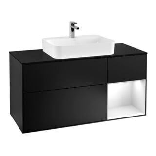 V&B Waschtischunterschrank Wandbeleuchtung Finion 120cm, Pl b m, Reg re glo wh., bla m Lac