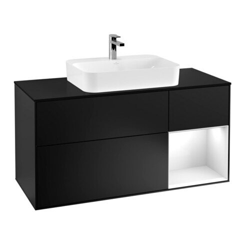 V&B Waschtischunterschrank Wandbeleuchtung Finion 120cm, Pl b m, Reg re glo wh., bla m Lac