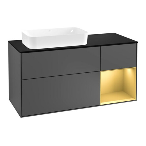 V&B Waschtischunterschrank Wandbeleuchtung Finion 120cm, Pl b m, Reg re gol m, Anthrac. m