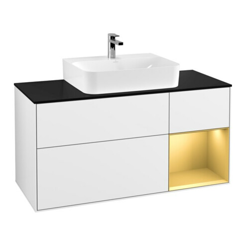 V&B Waschtischunterschrank Wandbeleuchtung Finion 120cm, Pl b m, Reg re gol m, glo wh. Lac