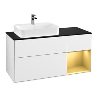 V&B Waschtischunterschrank Wandbeleuchtung Finion 120cm, Pl b m, Reg re gol m, glo wh. Lac