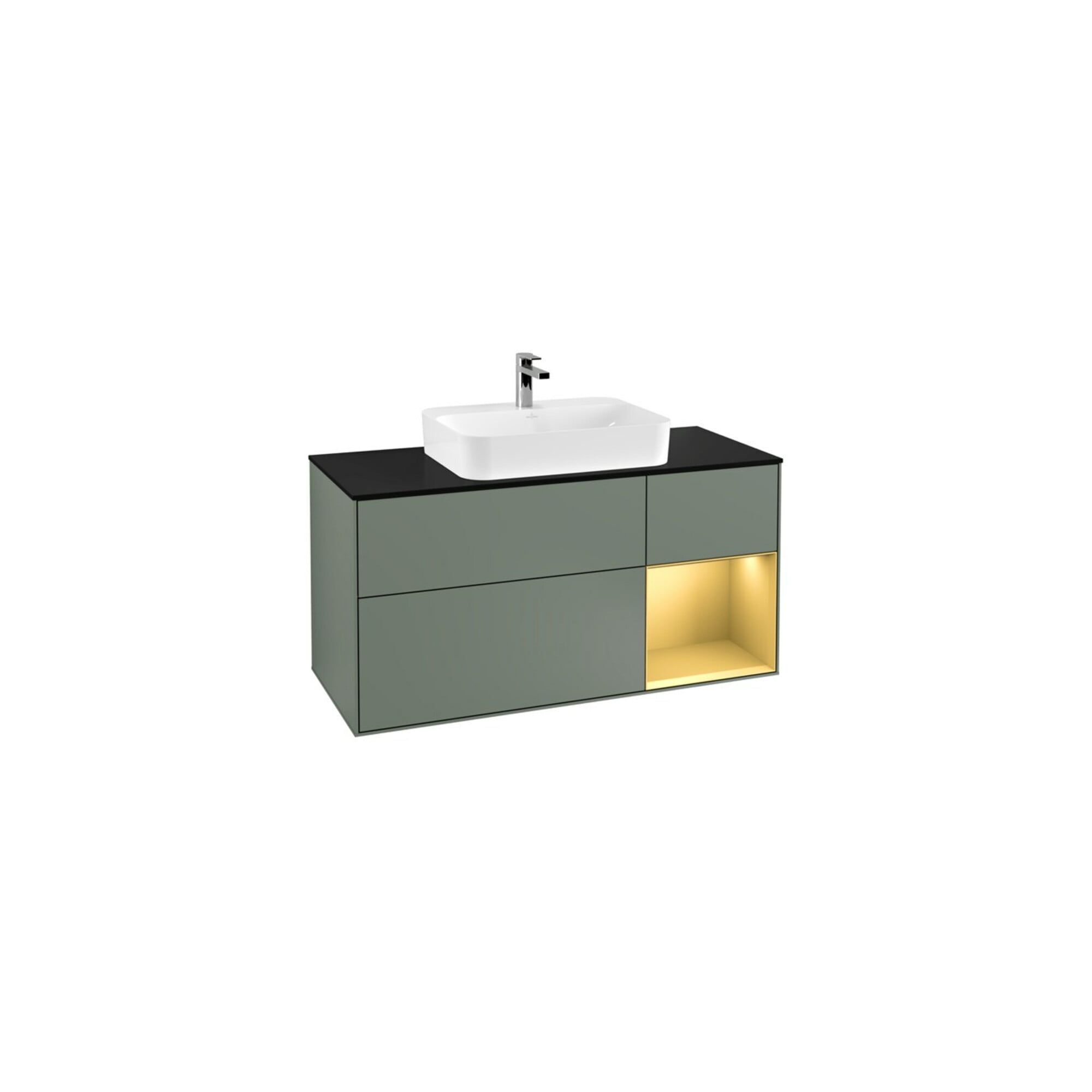 V&B Waschtischunterschrank Wandbeleuchtung Finion 120cm, Pl b m, Reg re gol m, Oli. m Lac ; Villeroy & Boch