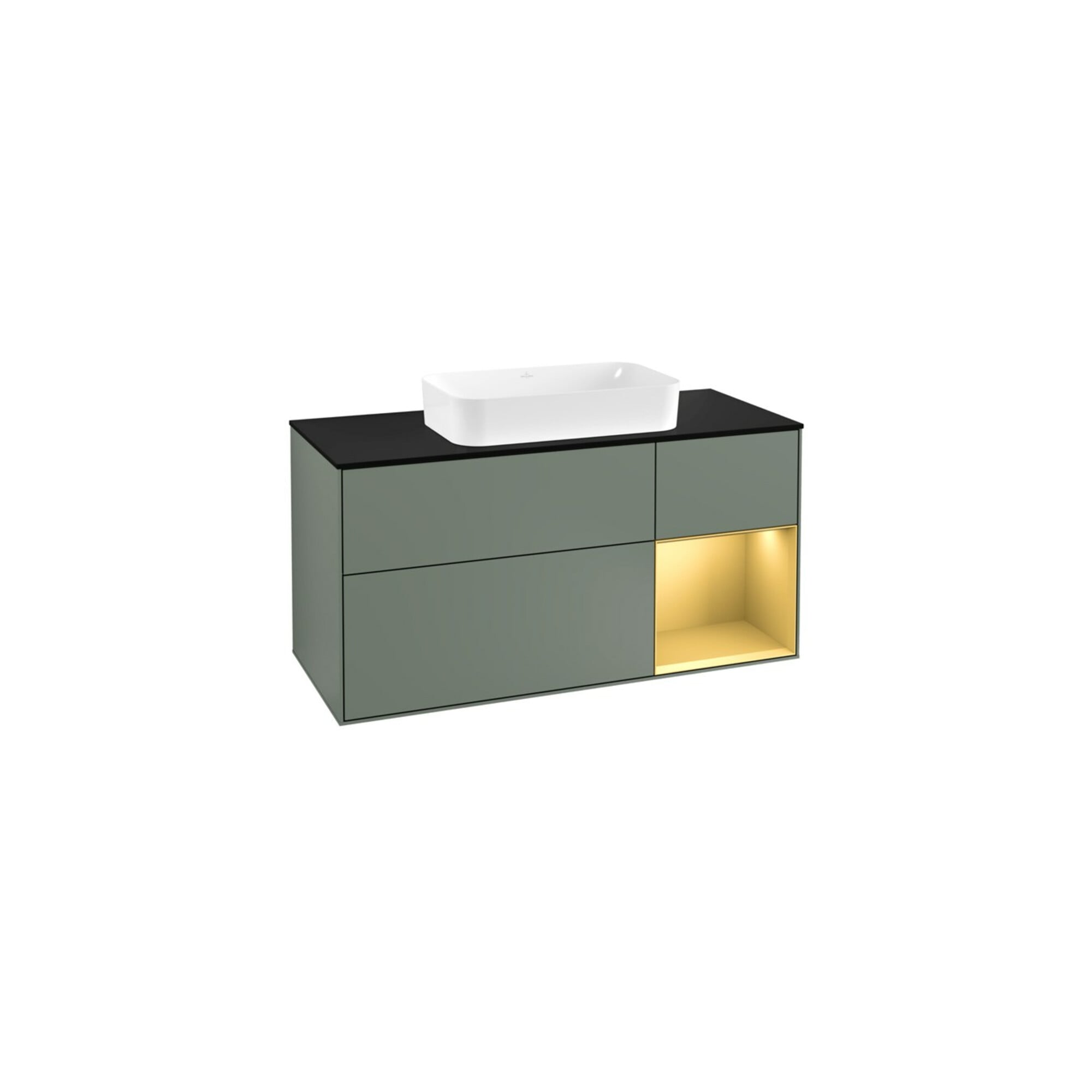 V&B Waschtischunterschrank Wandbeleuchtung Finion 120cm, Pl b m, Reg re gol m, Oli. m Lac ; Villeroy & Boch