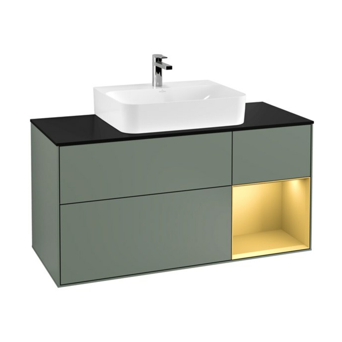 V&B Waschtischunterschrank Wandbeleuchtung Finion 120cm, Pl b m, Reg re gol m, Oli. m Lac