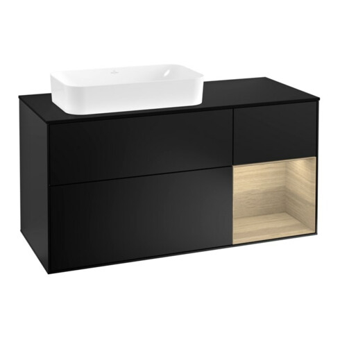 V&B Waschtischunterschrank Wandbeleuchtung Finion 120cm, Pl b m, Reg re Oa ven, bla m Lac