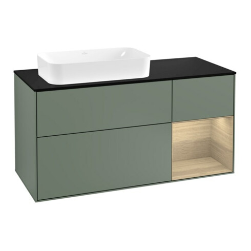 V&B Waschtischunterschrank Wandbeleuchtung Finion 120cm, Pl b m, Reg re Oa ven, Oli. m Lac