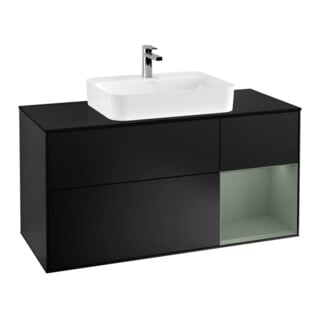 V&B Waschtischunterschrank Wandbeleuchtung Finion 120cm, Pl b m, Reg re Oli. m, bla m Lac