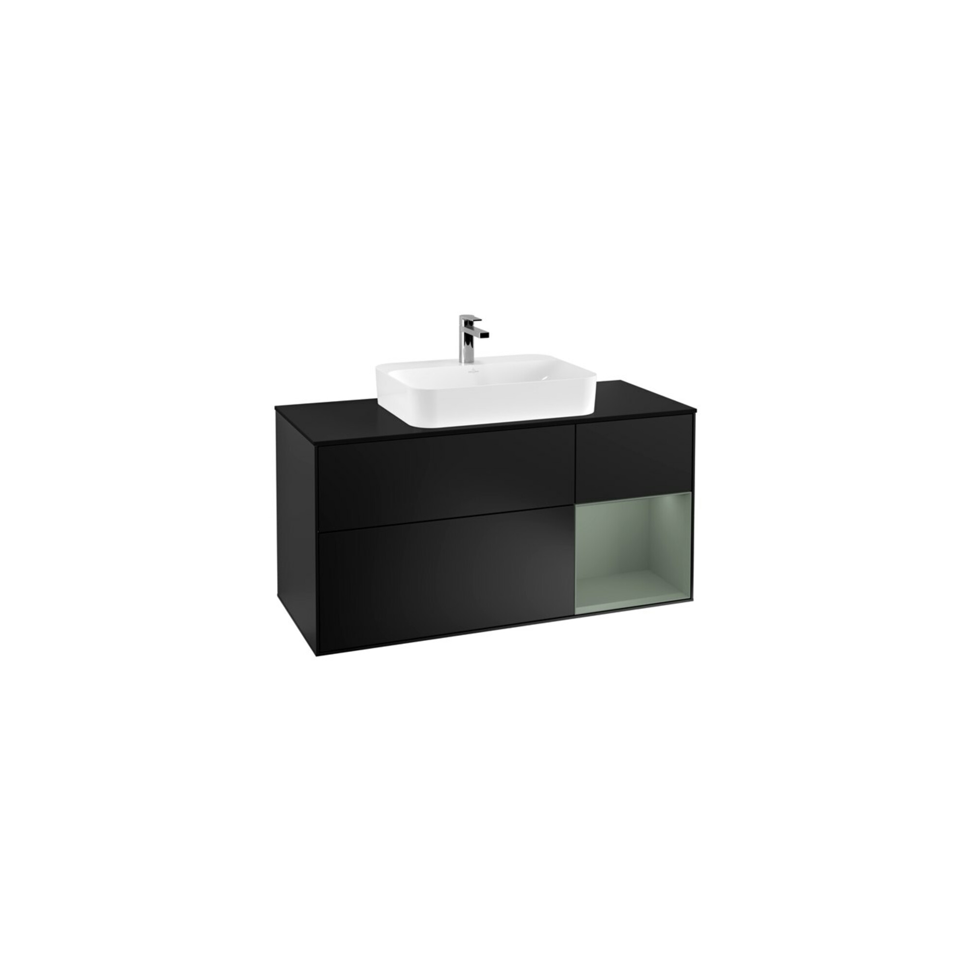 V&B Waschtischunterschrank Wandbeleuchtung Finion 120cm, Pl b m, Reg re Oli. m, bla m Lac ; Villeroy & Boch
