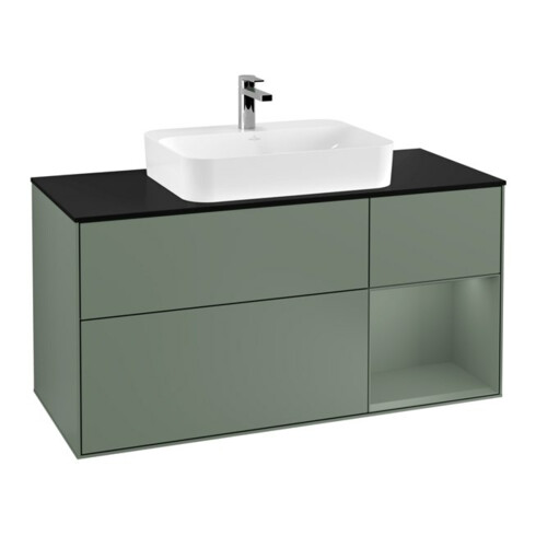 V&B Waschtischunterschrank Wandbeleuchtung Finion 120cm, Pl b m, Reg re Oli. m, Oli. m Lac