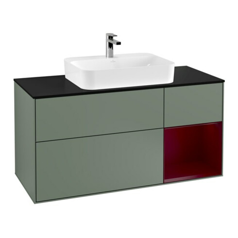 V&B Waschtischunterschrank Wandbeleuchtung Finion 120cm, Pl b m, Reg re Peo m, Oli. m Lac