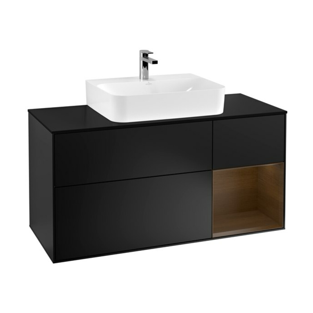 V&B Waschtischunterschrank Wandbeleuchtung Finion 120cm, Pl b m, Reg re wal ven, bla m Lac