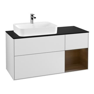 V&B Waschtischunterschrank Wandbeleuchtung Finion 120cm, Pl b m, Reg re wal ven, wh. m Lac
