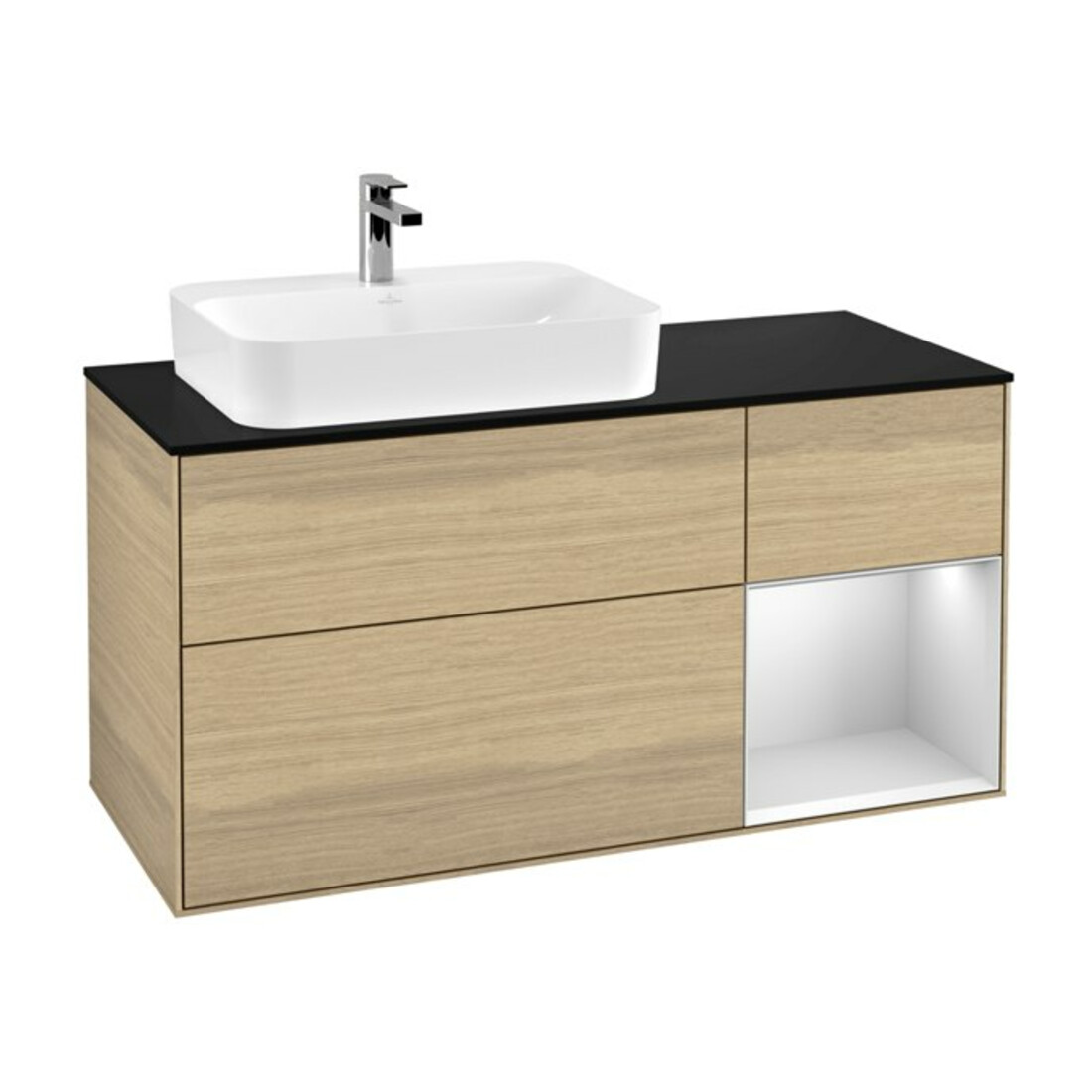 V&B Waschtischunterschrank Wandbeleuchtung Finion 120cm, Pl b m, Reg re wh. m Lac, Oa ven