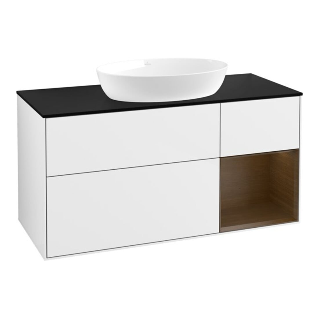 V&B Waschtischunterschrank Wandbeleuchtung Finion 120cm, Pl b m, Reg wal ven, glo wh. Lac